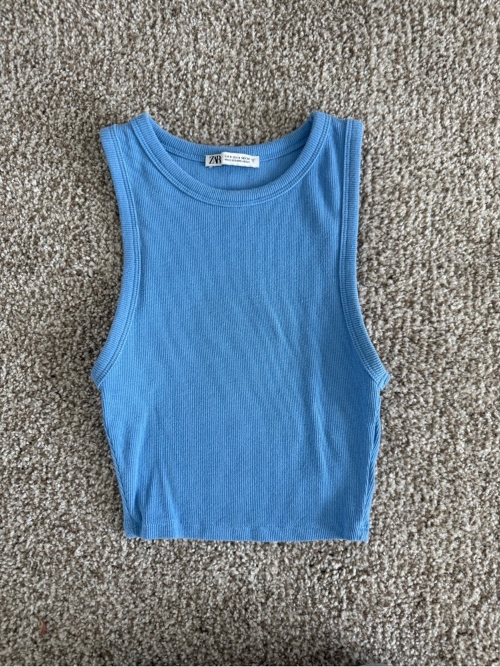 Zara Light Blue Ribbed Long Sleeve Tank